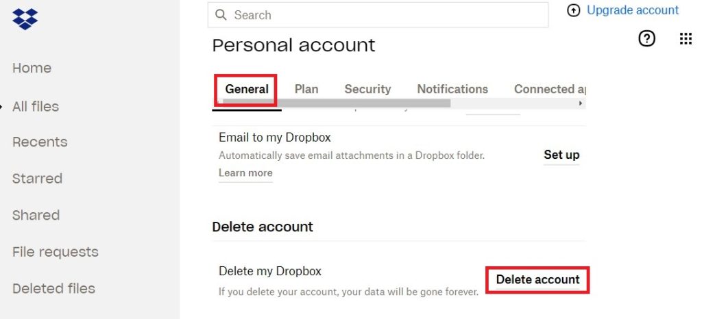 dropbox-delete-account