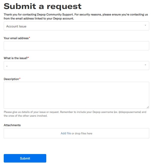 Depop submit request