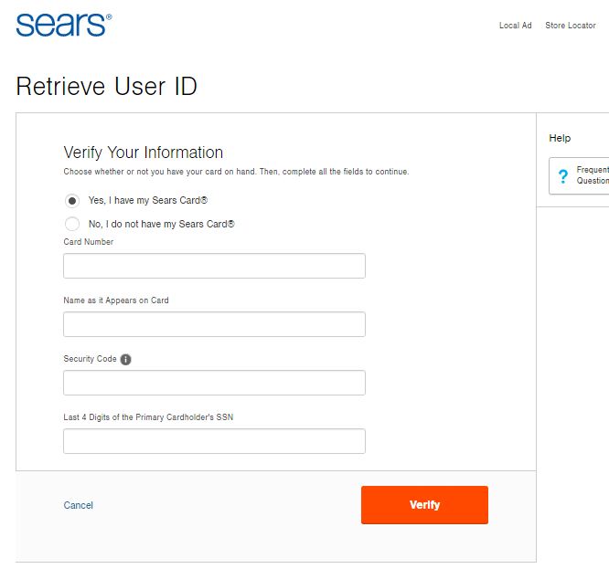 Sears Credit card retrieve user id